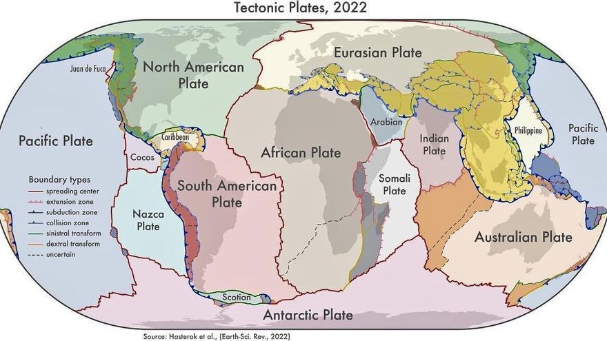 Presentan el nuevo mapa de las placas tectónicas de la Tierra El