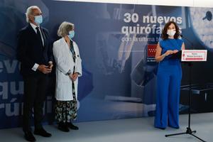 Isabel Díaz Ayuso esta mañana en Madrid durante la inauguración de los nuevos quirófanos del Hospital Gregorio Marañón.