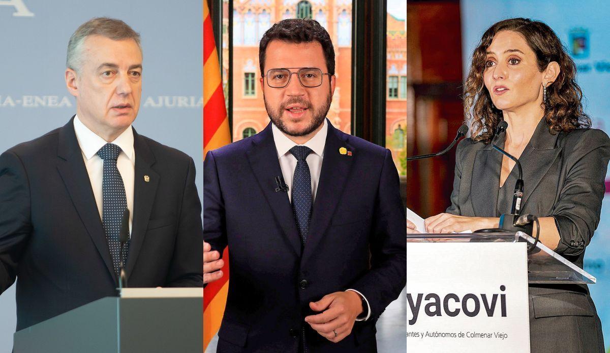 Iñigo Urkullu, Pere Aragonès e Isabel Díaz Ayuso ocupan el podio de los mandatarios autonómicos que más cobran.