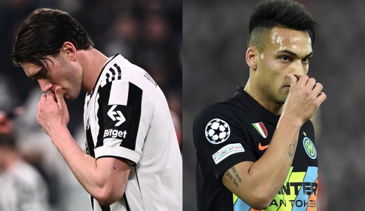 Dusan Vlahovic (Juventus) y Lautaro Martínez (Inter) tras quedar eliminados de la Champions.