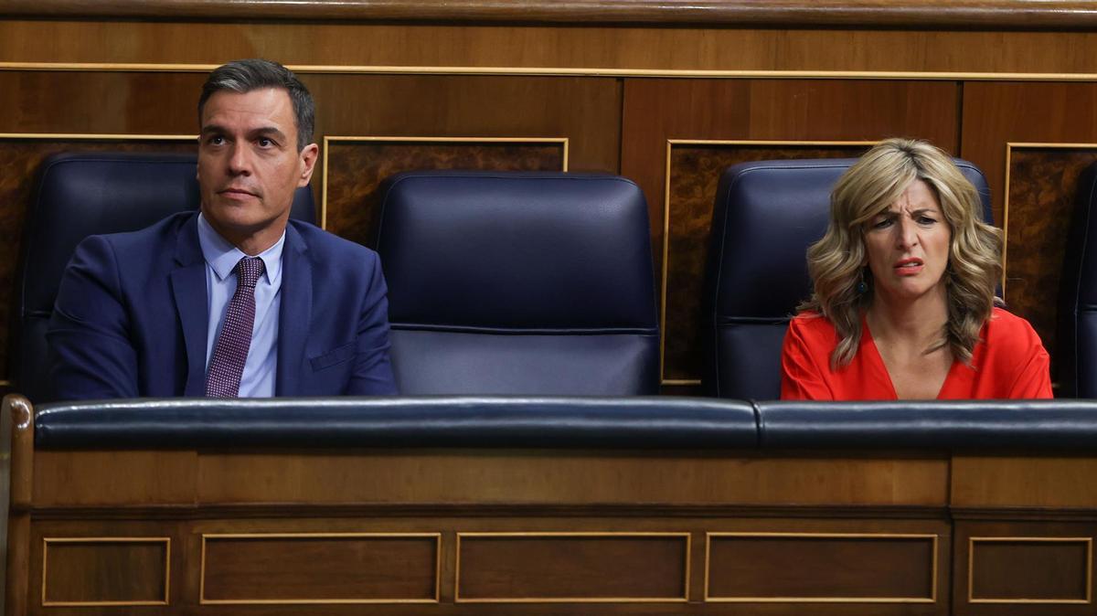 Pedro Sánchez y Yolanda Díaz, en el Congreso, en el último debate sobre el estado de la Nación