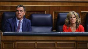 Pedro Sánchez y Yolanda Díaz, en el Congreso, en el último debate sobre el estado de la Nación