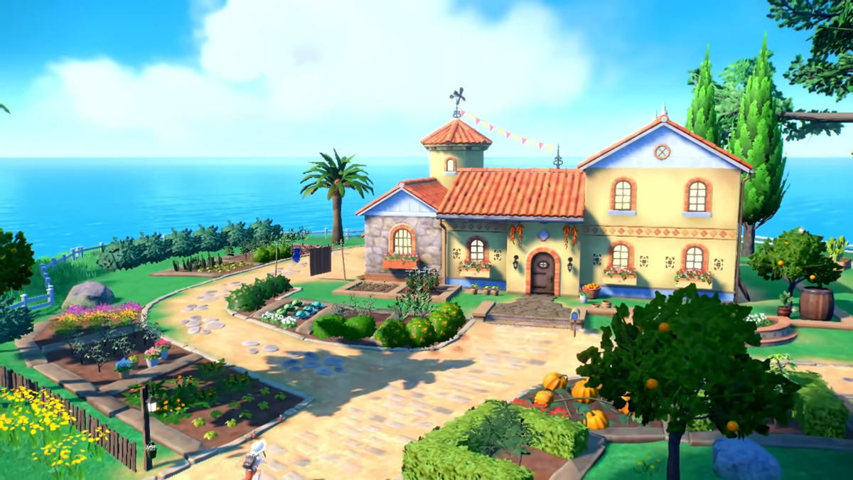 Fotograma del tráiler de ’Pokémon Escarlata y Púrpura’ que refleja una región inspirada en Valencia y Canarias. 