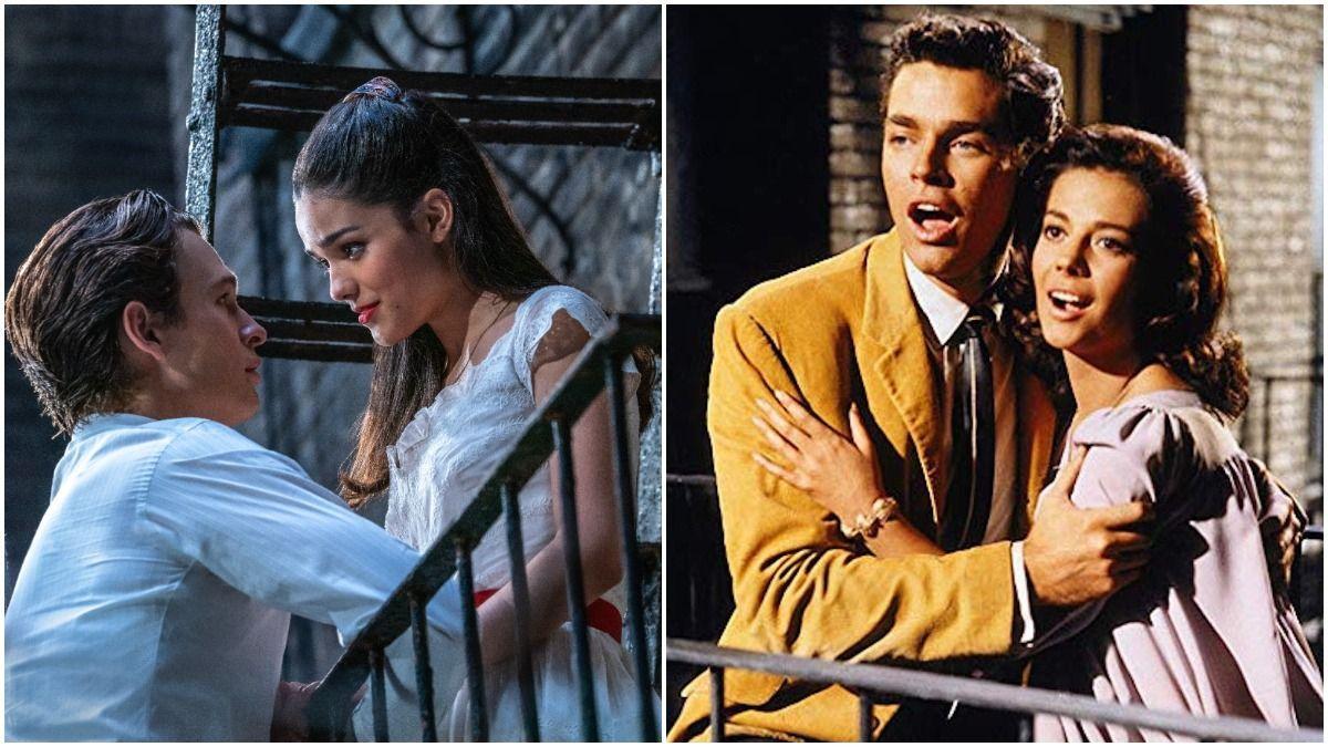 Rachel Zegler y Ansel Elgort, en la nueva versión de ’West Side Story’. A la derecha, Natalie Wood y Richard Beymen, en la original.