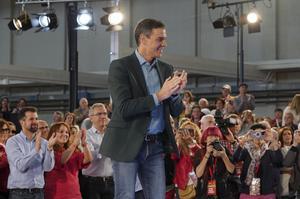 Pedro Sánchez, durante el mitin del PSOE.