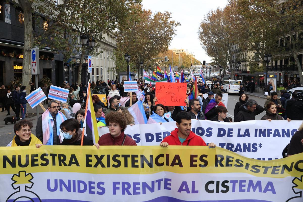 Varios centenares de personas claman en Madrid contra la postura del PSOE en la ley trans
