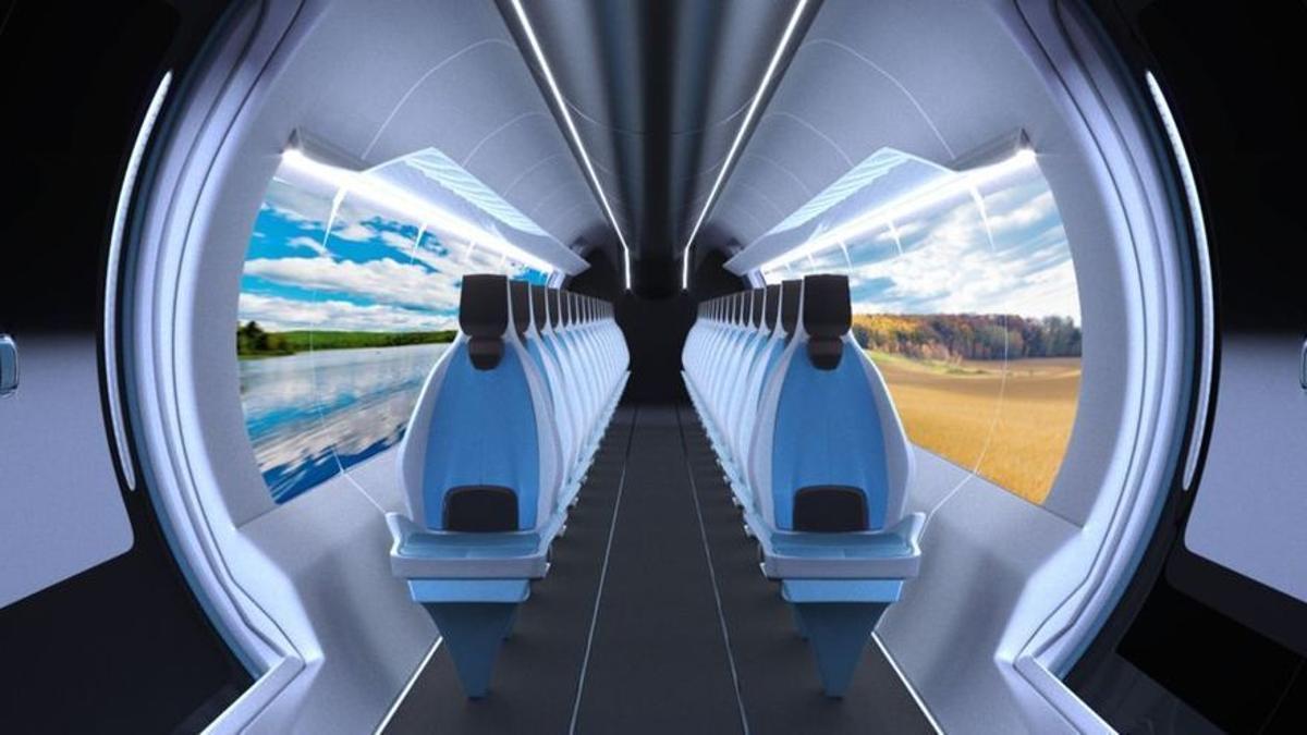 Una proyección de la empresa valenciana Zeleros sobre cómo podría ser el interior de un Hyperloop.