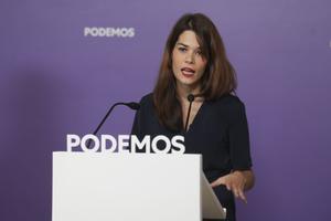 Isa Serra, en una rueda de prensa de Podemos