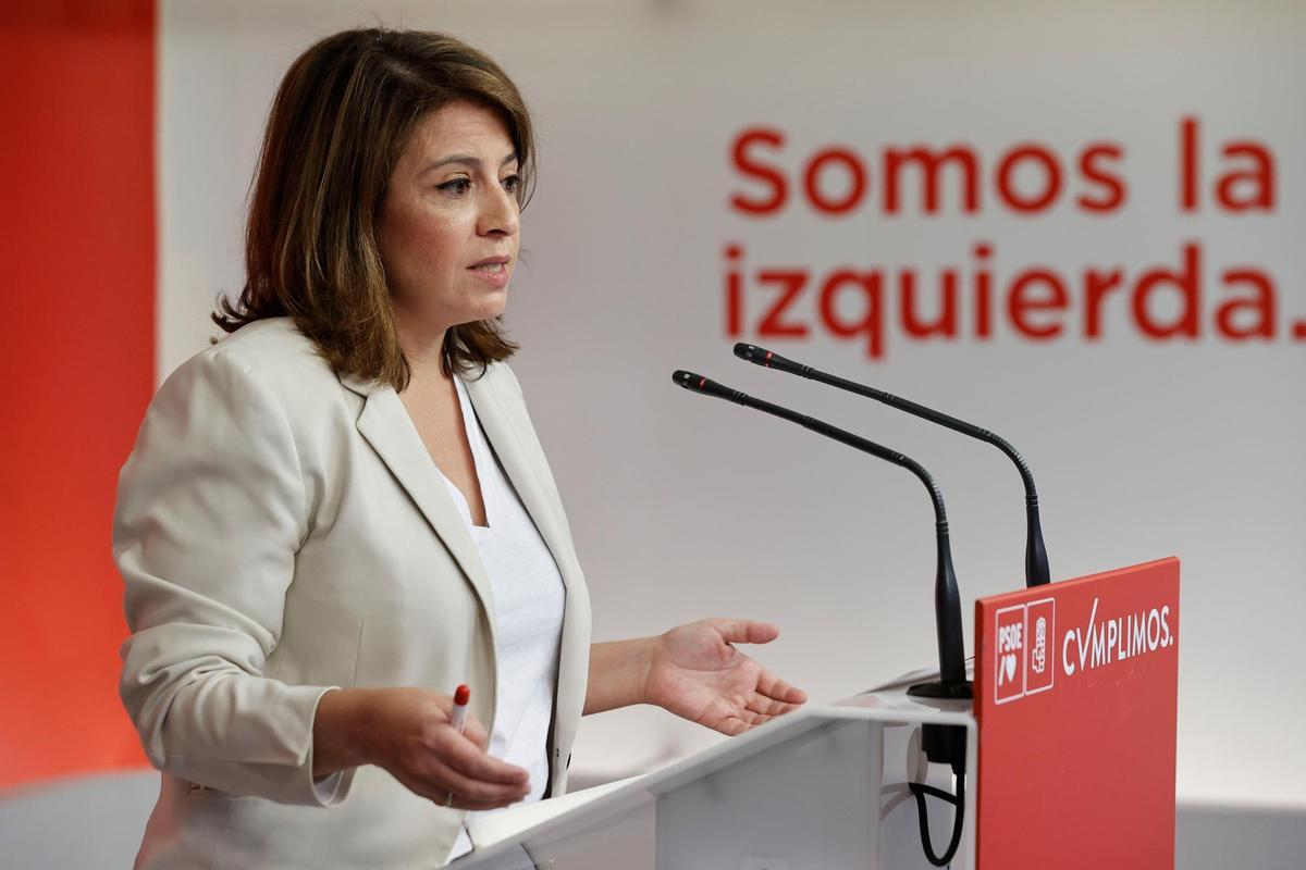 MADRID, 04/02/2022.- La vicesecretaria general del PSOE, Adriana Lastra, ofrece una rueda de prensa en la sede del partido en Madrid, este viernes. EFE/ Emilio Naranjo MADRID, 04/02/2022.- La vicesecretaria general del PSOE, Adriana Lastra, ofrece una rueda de prensa en la sede del partido en Madrid, este viernes. EFE/ Emilio Naranjo
