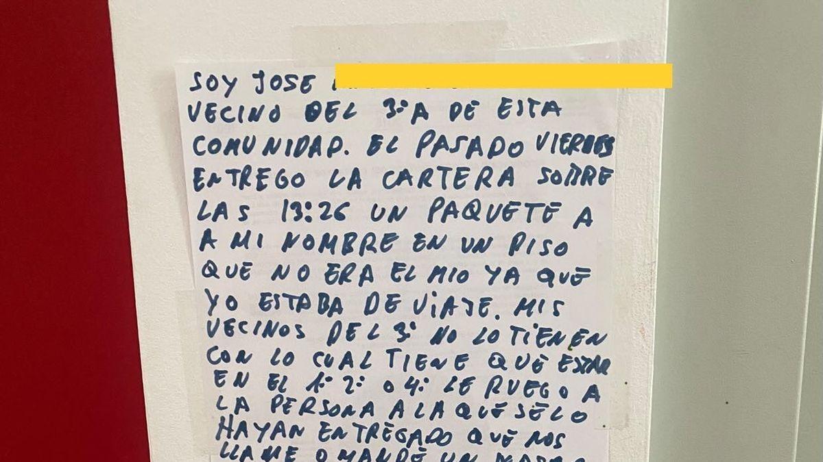 Las cartas virales que dejó un vecino de Zaragoza en su comunidad de vecinos tras no recibir su pedido..