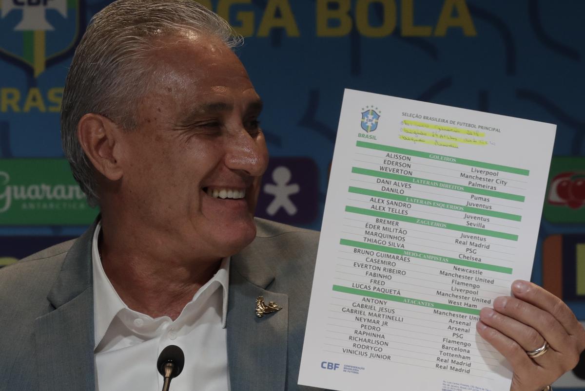 Adenor Leonardo Bacchi Tite, entrenador de la selección de fútbol de Brasil, anuncia hoy, en rueda de prensa la lista final de 26 futbolistas brasileños convocados para el Mundial de Qatar 2022, en Río de Janeiro (Brasil).