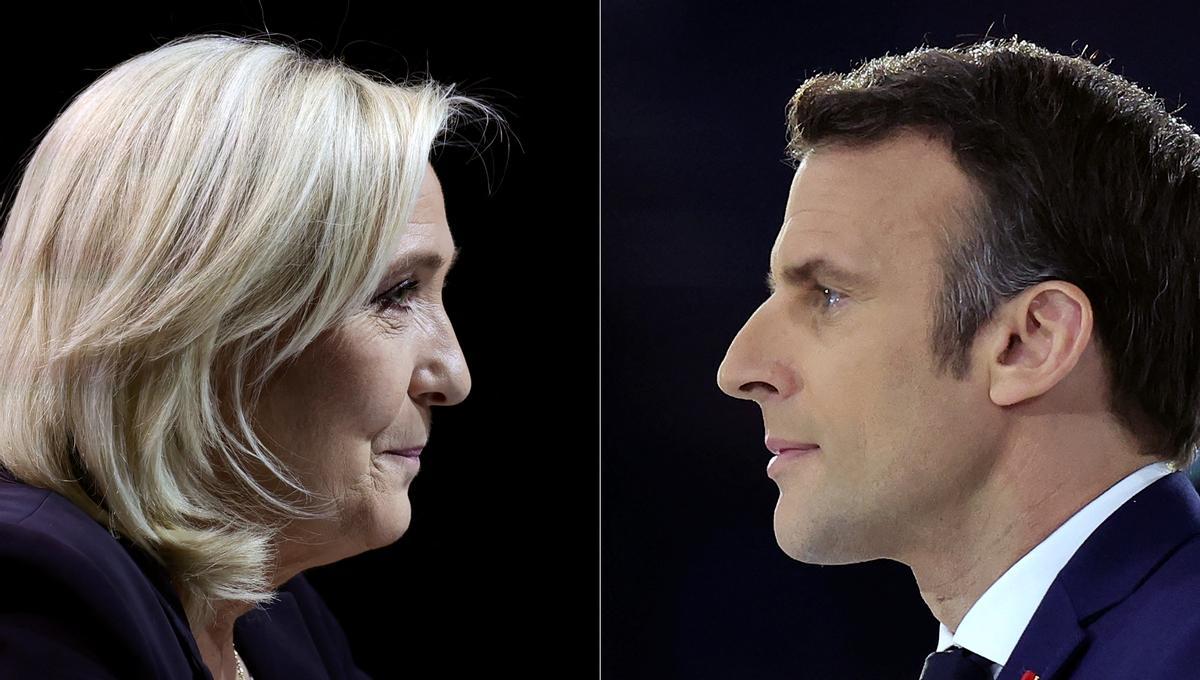 Composición con los rostros de Marine Le Pen y Emmanuel Macron. 