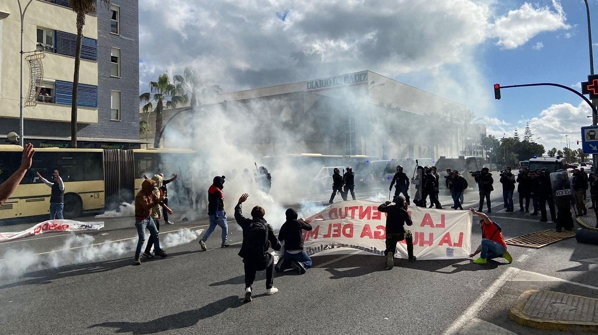 Protestas en la huelga del metal de Cádiz.