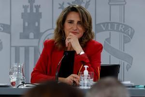 La vicepresidenta y ministra para la Transición Ecológica, Teresa Ribera, en la rueda de prensa del Consejo de Ministros. 