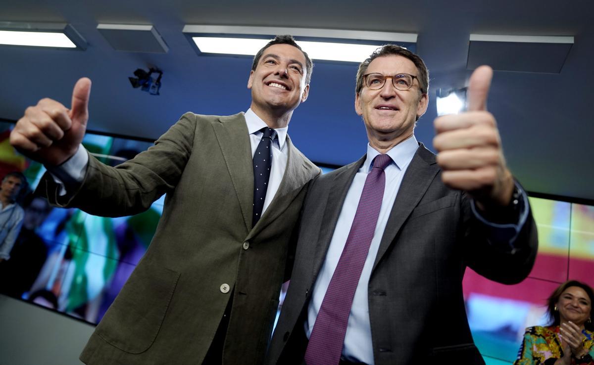 Alberto Núñez Feijóo y Juan Manuel Moreno a la llegada de la junta directiva nacional del Partido Popular. Alberto Núñez Feijóo y Juan Manuel Moreno a la llegada de la junta directiva nacional del Partido Popular.