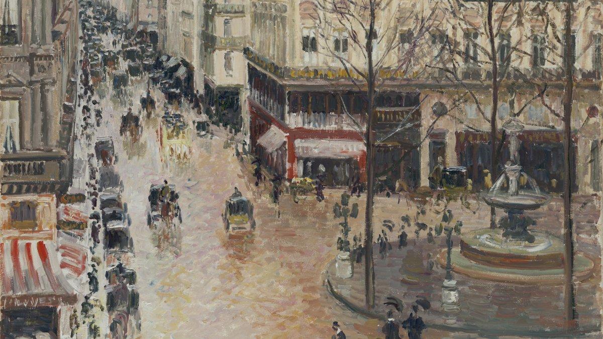 La obra Rue Saint-Honoré por la tarde. Efecto de lluvia, del artista Camille Pissarro pintado en 1897.