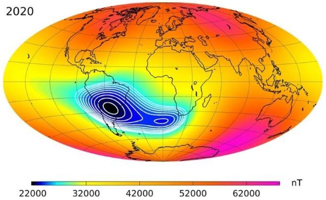 La anomalía magnética del Atlántico Sur sigue creciendo