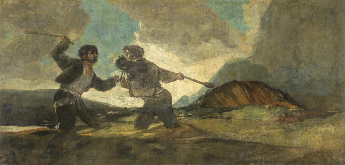 Imagen del cuadro ’Duelo a garrotazos’ de Goya, pintado por el artista en las paredes de la Quinta del Sordo al principio del siglo XIX.