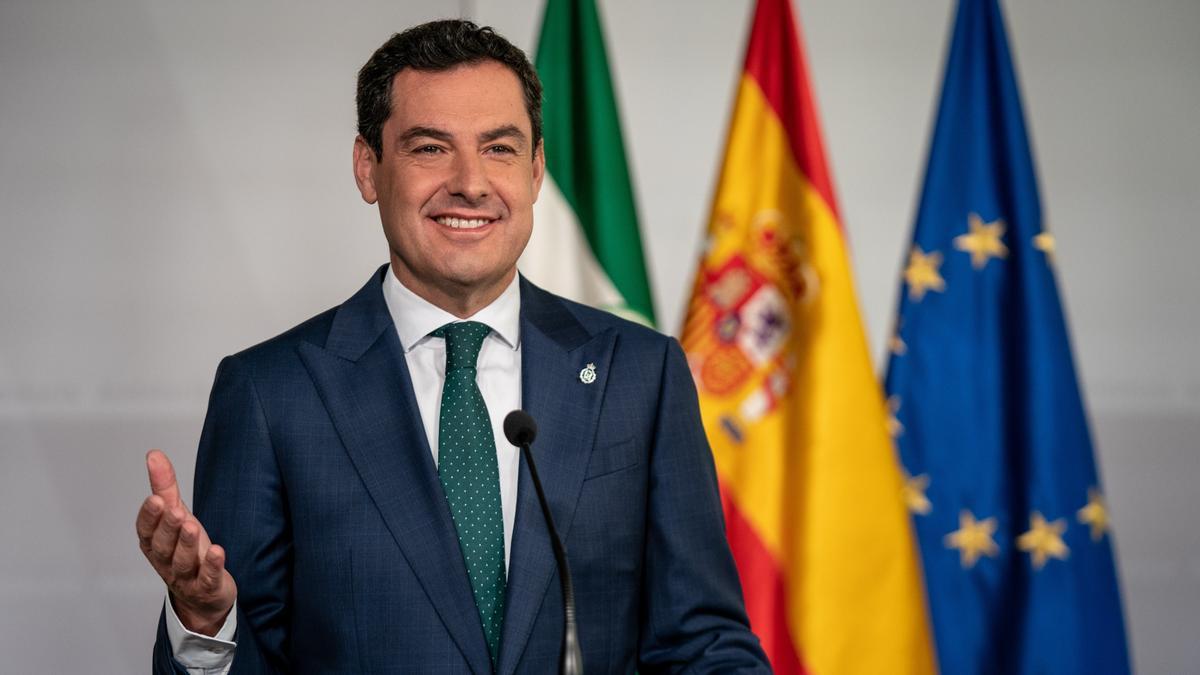 El presidente de la Junta de Andalucía, Juanma Moreno, comparece para anunciar el adelanto electoral. 
