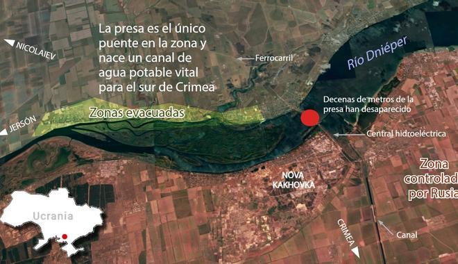 Así es Nueva Kajovka, la presa destruida por una explosión: vital para Crimea y la central nuclear de Zaporiyia