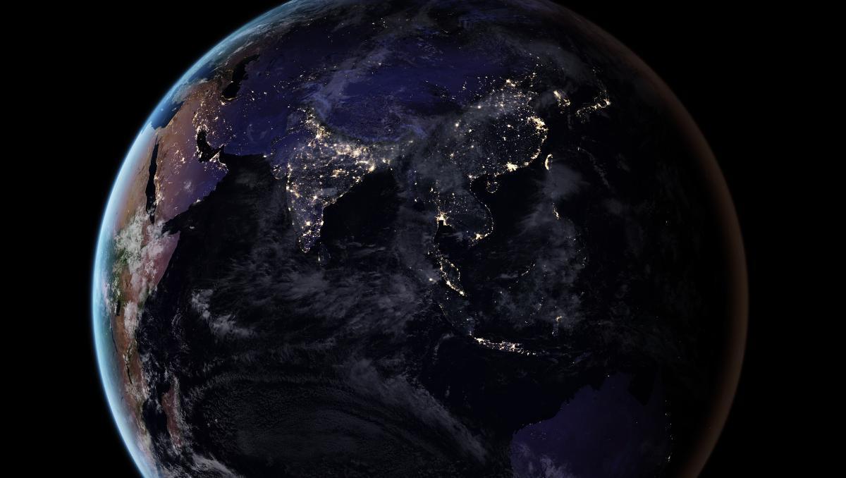 Imagen de satélite de Asia y Oceanía por la noche.