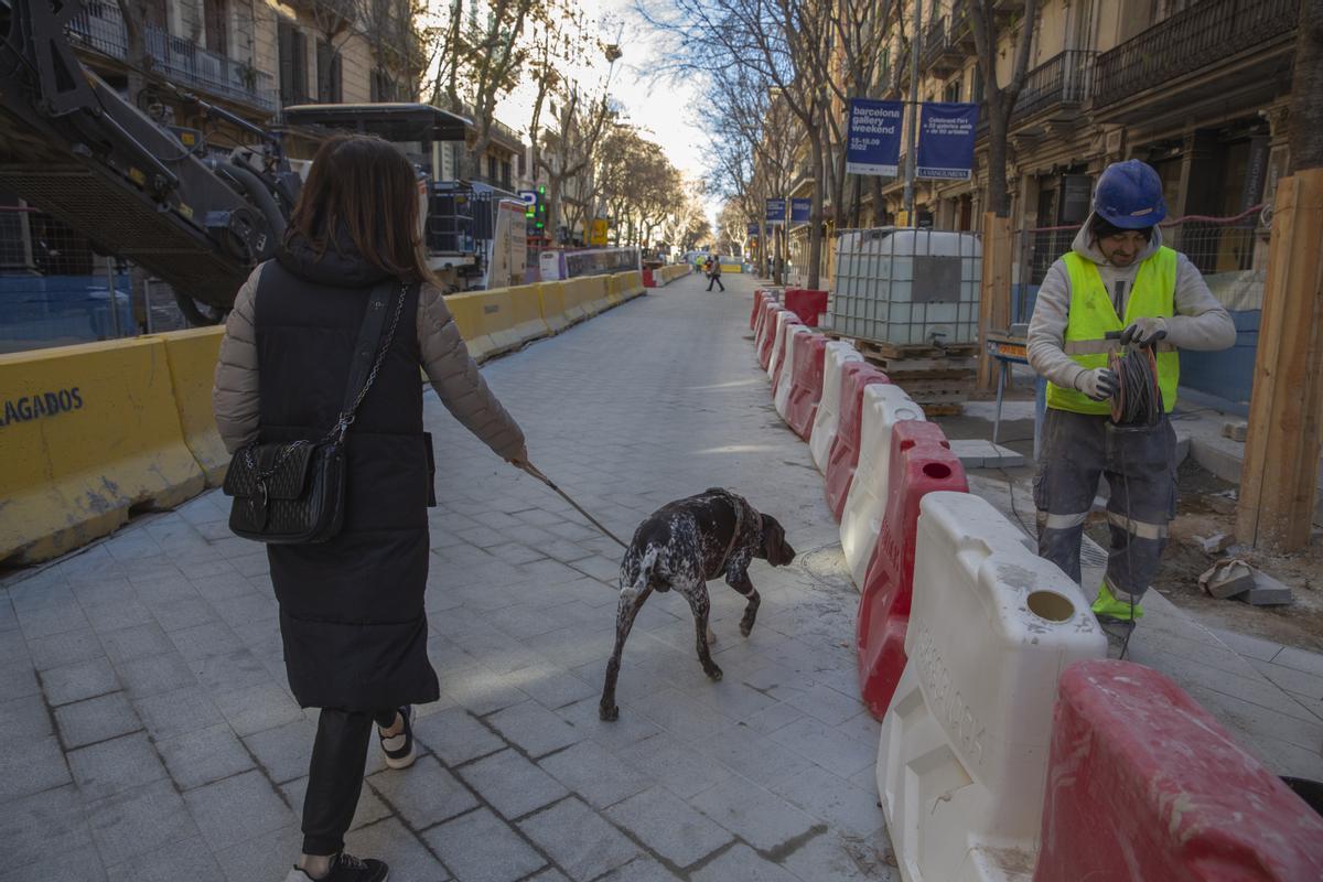 Vista de Consell de Cent entre Balmes y paseo de Gràcia, a punto de entrar en la fase 2 de las obras de la Superilla.
