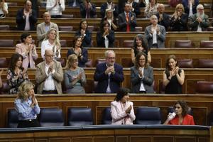 La ministra de Hacienda, María Jesús Montero, es aplaudida por la bancada del grupo socialista en el Congreso