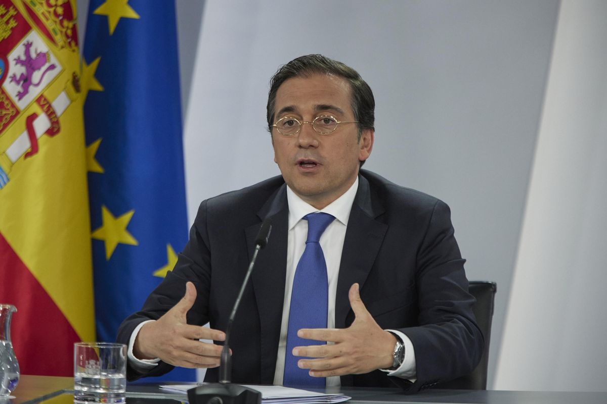 El ministro de Exteriores, José Manuel Albares, en una rueda de prensa sobre la futura cumbre de la OTAN en Madrid, este 22 de junio. El ministro de Exteriores, José Manuel Albares, en una rueda de prensa sobre la futura cumbre de la OTAN en Madrid, este 22 de junio.