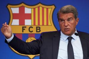 El presidente del FC Barcelona, Joan Laporta, durante una rueda de prensa el pasado agosto