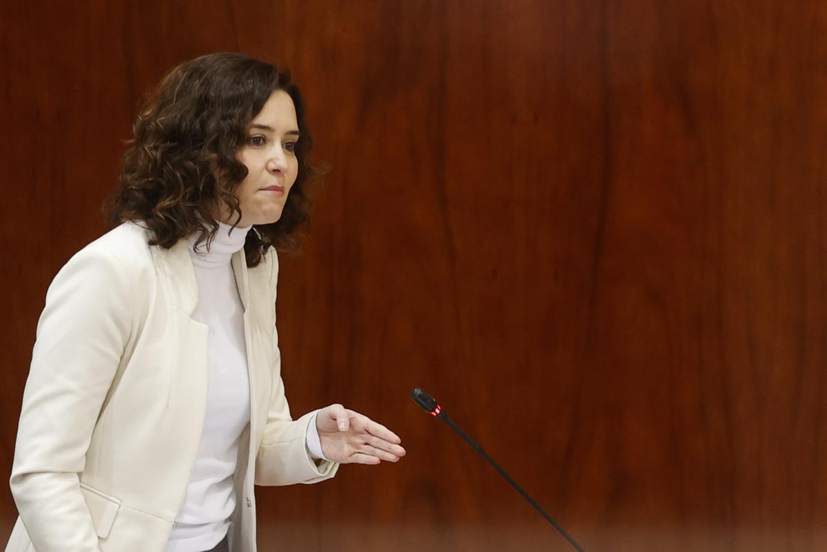Isabel Díaz Ayuso durante la sesión de control en la Asamblea de Madrid.