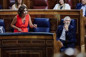 La ministra de Hacienda, María Jesús Montero, y el ministro del Interior, Fernando Grande-Marlaska, este miércoles en el Congreso. 