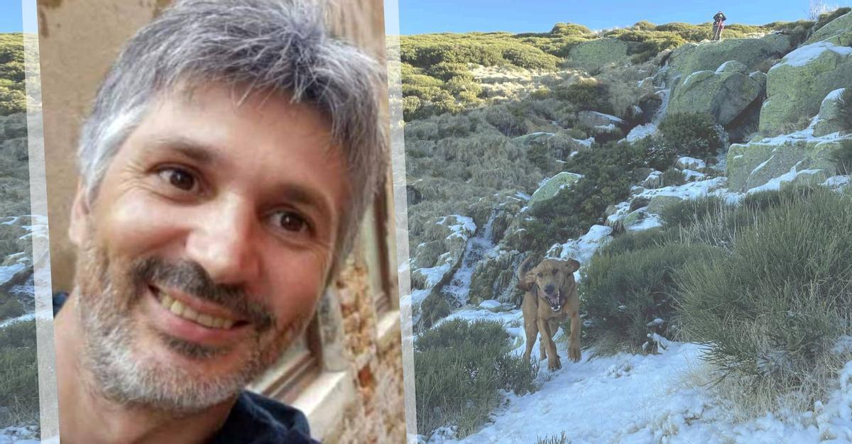 José Antonio, montañero experto, llevaba años queriendo hacer la ruta en la que desapareció. A la derecha, un perrito de UCAS de Arrate en una de sus búsquedas. / CASO ABIERTO