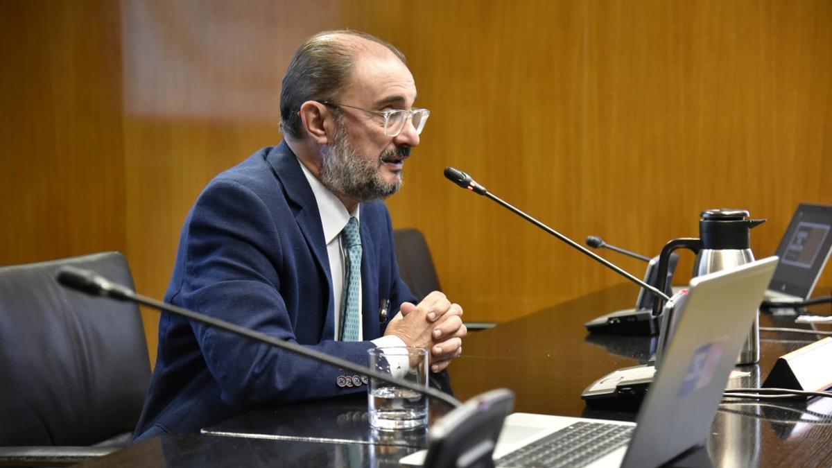 Javier Lambán, durante su intervención en las jornadas “Aragón y la España territorial”.