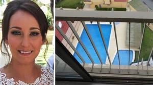 Kirsty Maxwell viajó en 2017 a Benidorm. A la derecha, imagen del balcón desde donde cayó y murió.