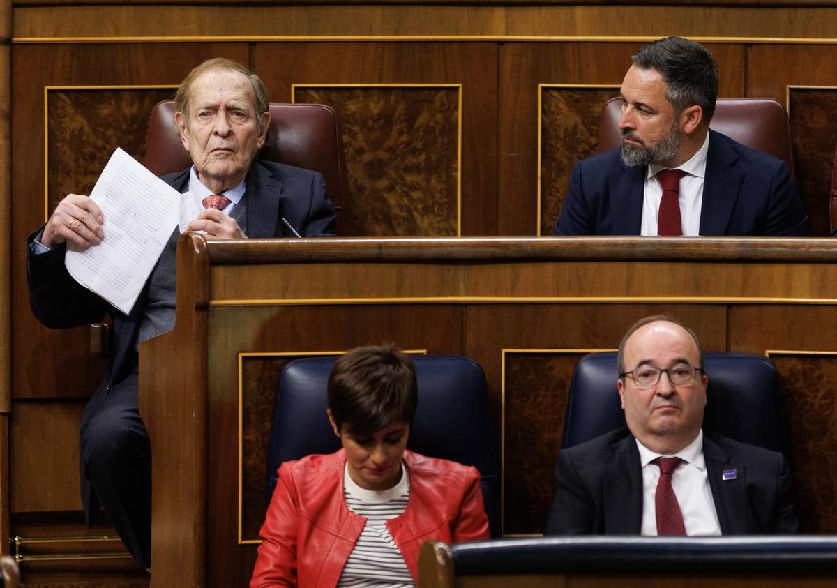 Ramón Tamames en un momento de la moción de censura. 