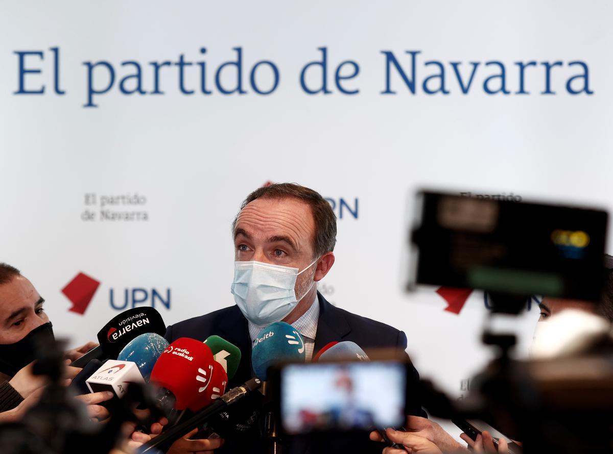 El presidente de UPN, Javier Esparza, en la sede del partido en Pamplona,