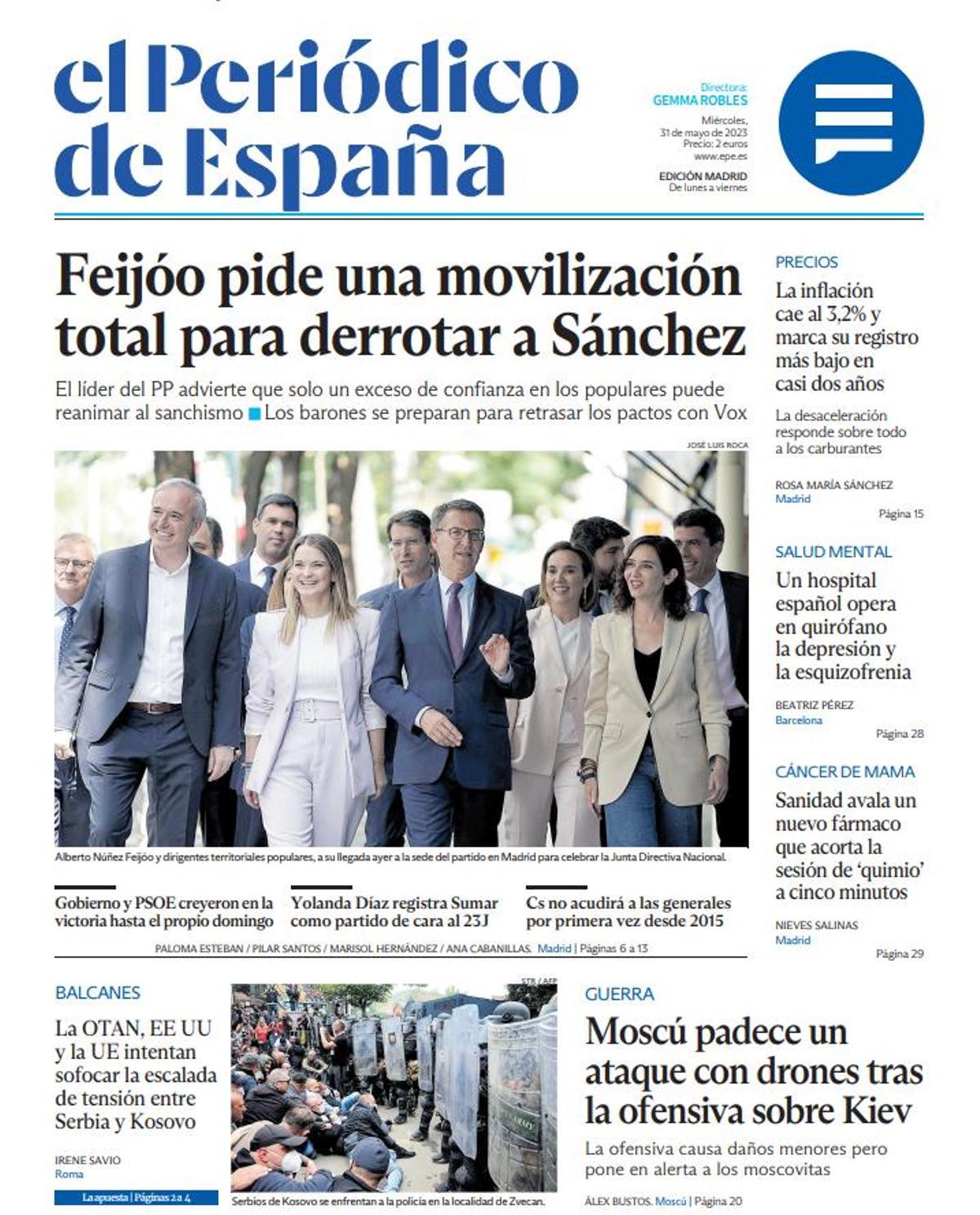 La portada de EL PERIÓDICO DE ESPAÑA, hoy miércoles 31 de mayo del 2023