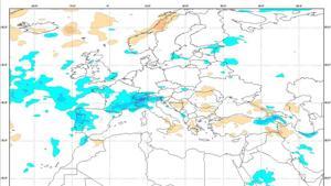 Mapa de anomalías de lluvia para el mes de abril.