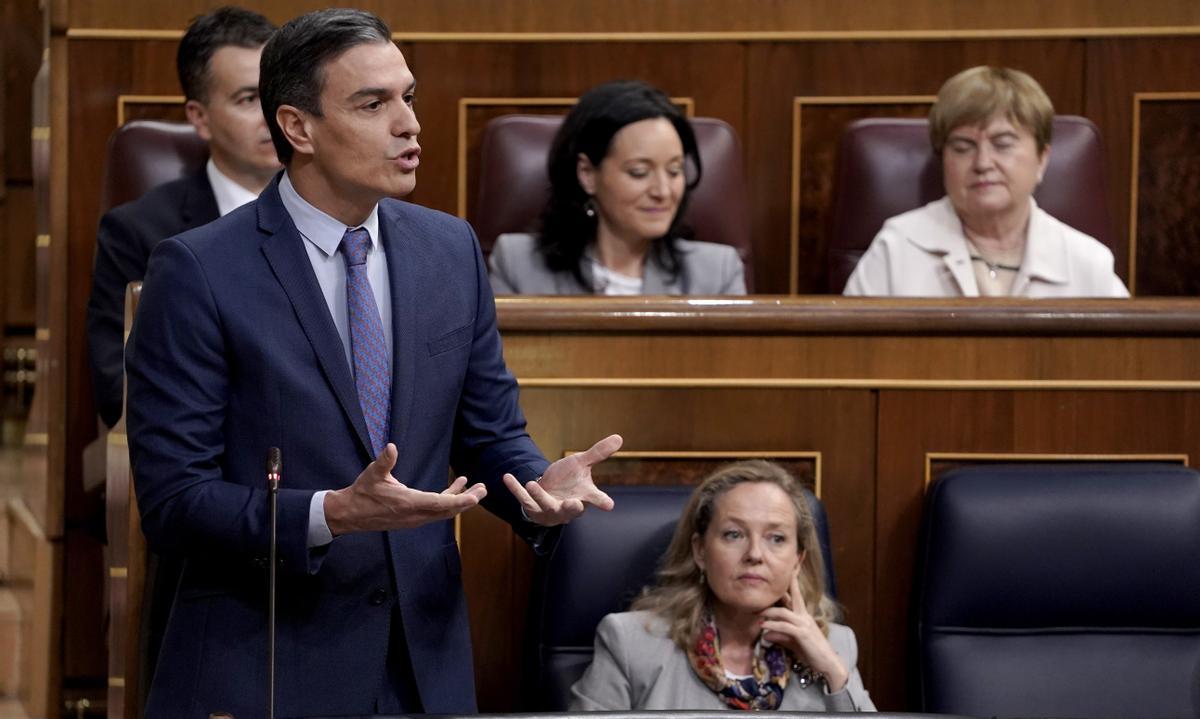 Pedro Sánchez durante una sesión de control al Gobierno en el Congreso de los Diputados