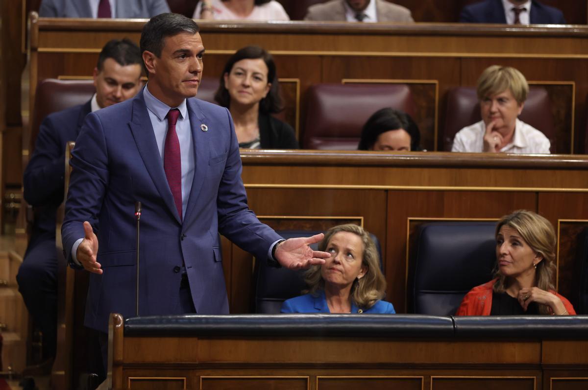Pedro Sánchez durante una sesión de control en el Congreso. Pedro Sánchez durante una sesión de control en el Congreso.