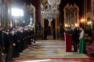 Los Reyes, este lunes en el Palacio Real, en la recepción al cuerpo diplomático acreditado en España.