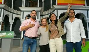 Giorgia Meloni junto a Abascal y Olona en la campaña andaluza.