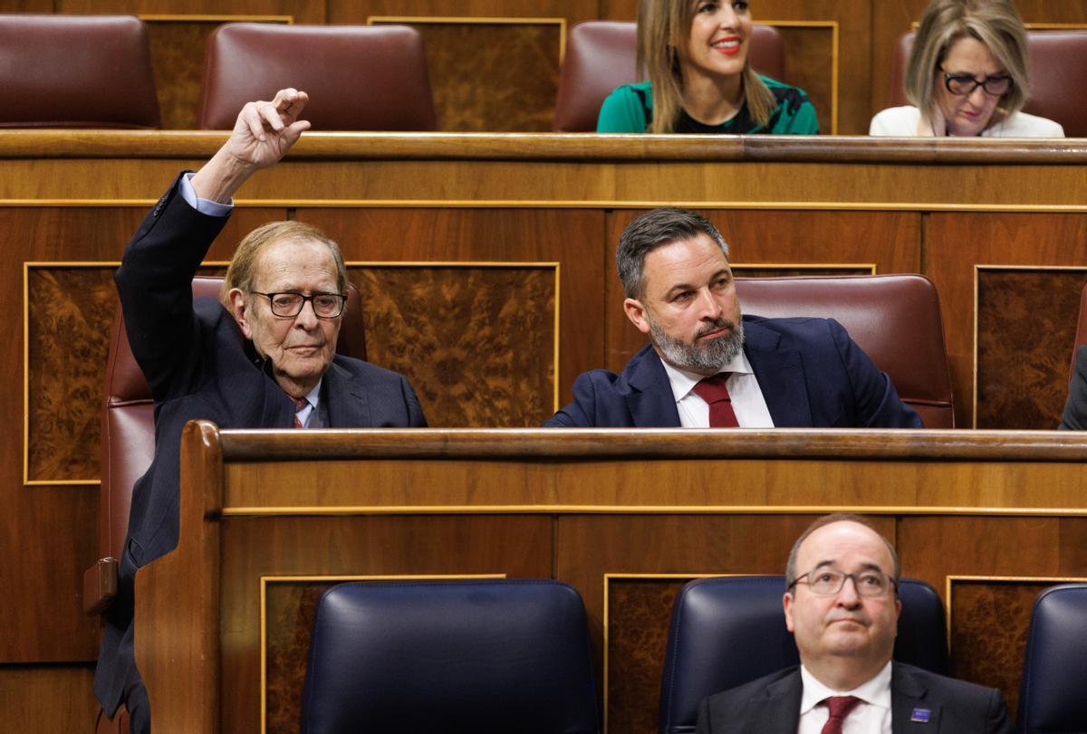 Ramón Tamames, en un momento de la segunda jornada de la moción de censura. 