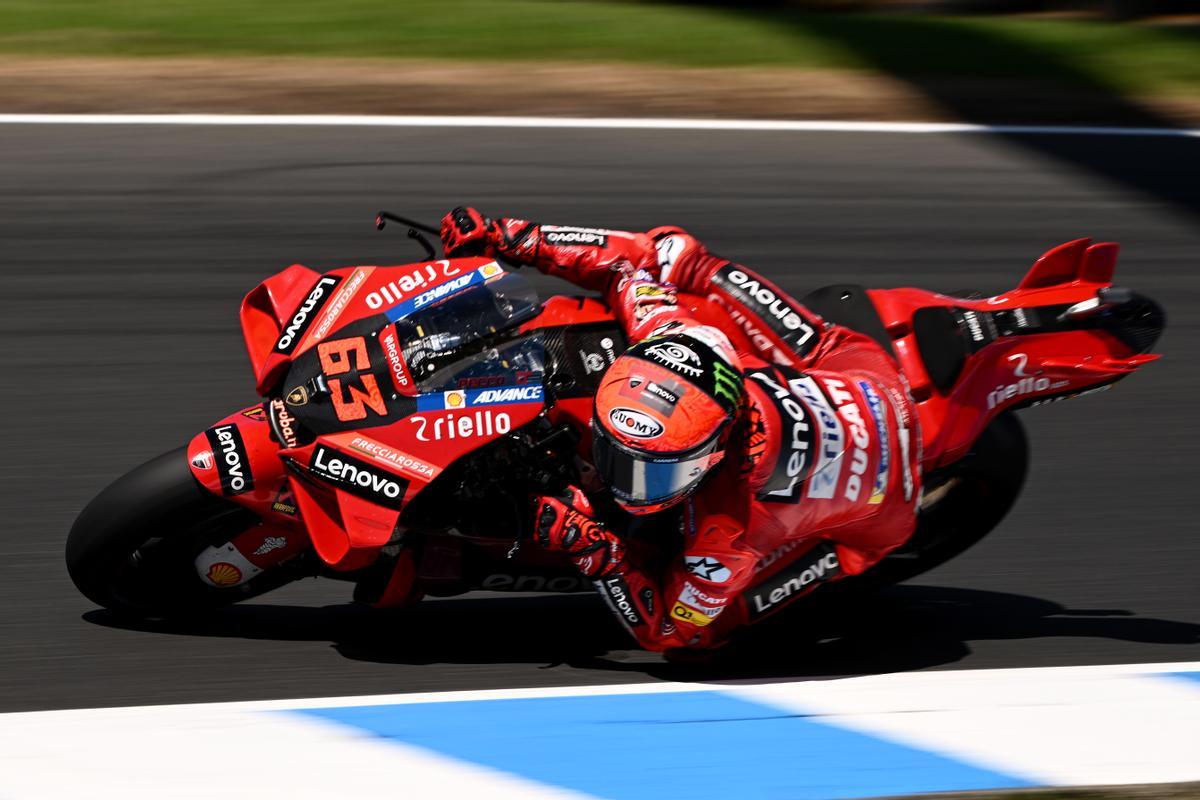 El piloto italiano Francesco Bagnaia (Ducati) durante el GP de Australia de MotoGP en Phillip Island. EFE/EPA/JOEL CARRETT