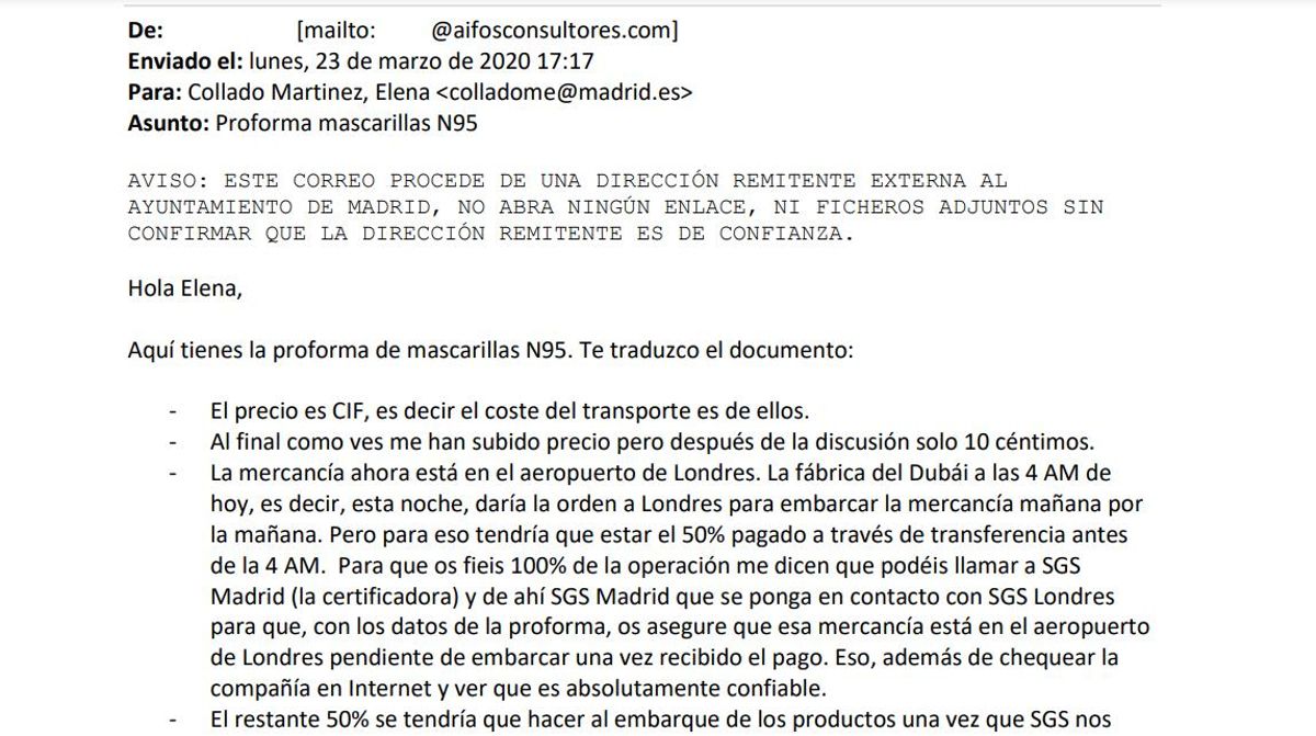 ’Email’ donde la administradora de Aifos presenta la oferta de Sinclair & White ’Email’ donde la administradora de Aifos presenta la oferta de Sinclair & White