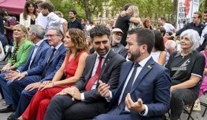 El ’president’ Pere Aragonès, el vicepresidente cesado Jordi Puigneró, y algunos de los ’consellers’ de la Generalitat, durante la Diada de 2022.