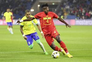 Mohammed Salisu, defensa de Ghana, en un partido amistoso ante Brasil. 