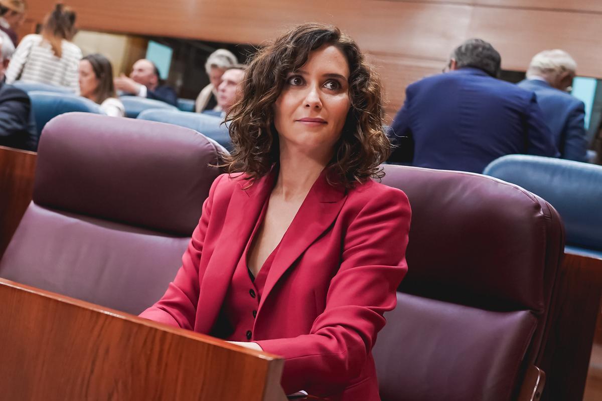Isabel Díaz Ayuso durante la sesión de control en la Asamblea de Madrid.