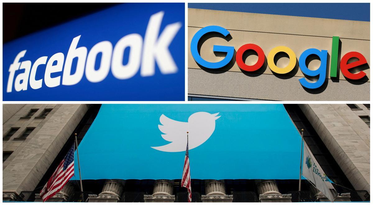Composición con los logos de Facebook, Google y Twitter