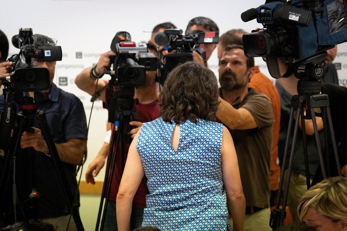 La hasta ahora vicepresidenta de la Generalitat Valenciana, Mónica Oltra, tras anunciar su dimisión.